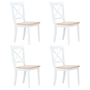 vidaXL Dining Chairs 4 pcs White and Light Wood Solid Rubber Wood