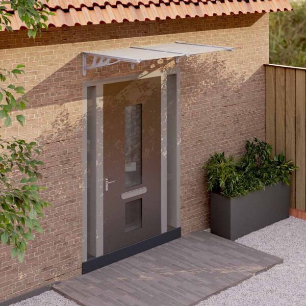 vidaXL Door Canopy Grey and Transparent 152.5x90 cm Polycarbonate - Image 1