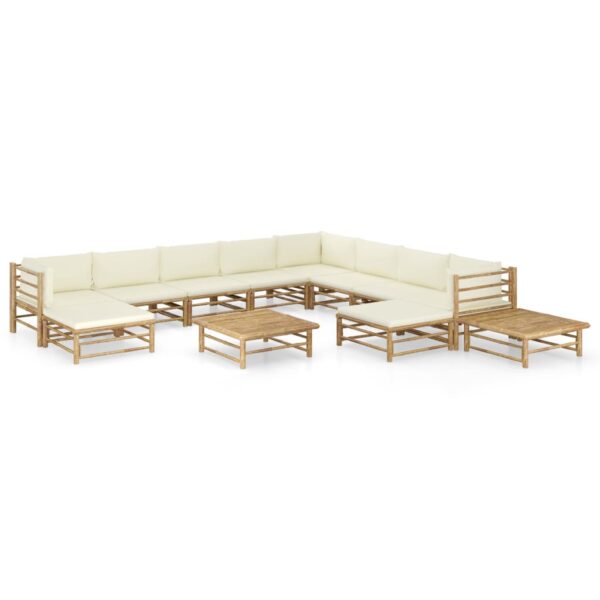 vidaXL 12 Piece Garden Lounge Set with Cream White Cushions Bamboo - Image 1