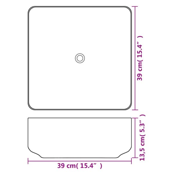 vidaXL Basin Square Ceramic White 39x39x13.5 cm - Image 4