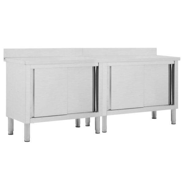 vidaXL Work Tables with Sliding Doors 2pcs 200x50x(95-97)cm Stainless Steel - Image 1