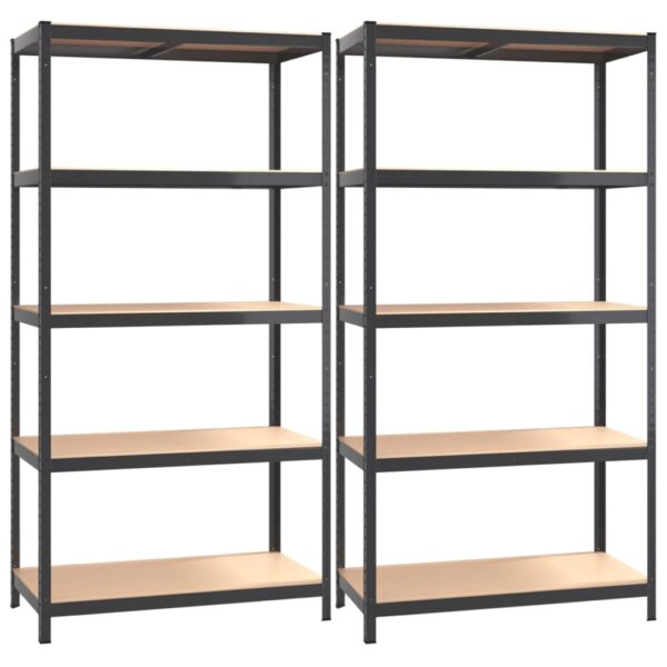 vidaXL 5-Layer Shelves 2 pcs Anthracite Steel and Engineered Wood - Image 2