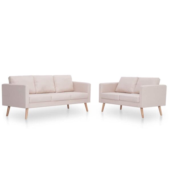 vidaXL 2 Piece Sofa Set Fabric Cream - Image 2