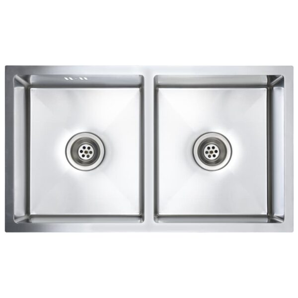 vidaXL Handmade Kitchen Sink with Overflow Hole Stainless Steel - Image 2