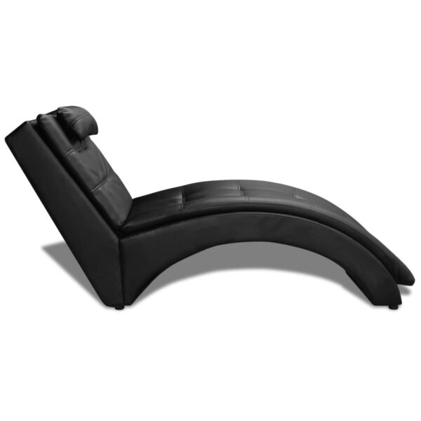vidaXL Chaise Longue with Pillow Black Faux Leather - Image 3