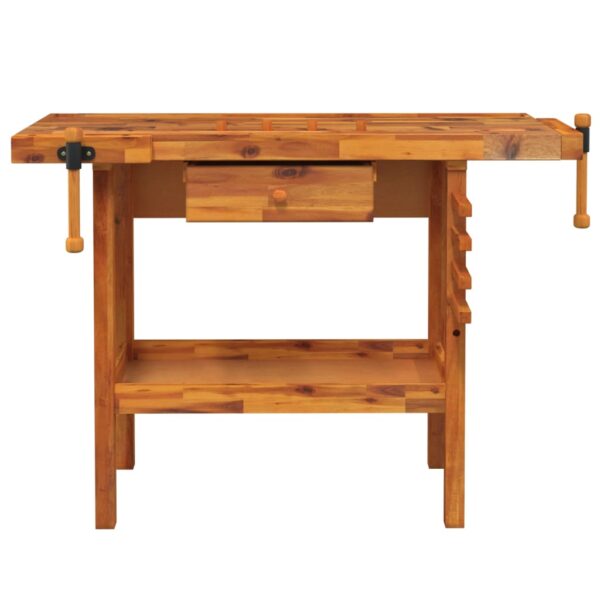 vidaXL Workbench with Drawer and Vices 124x52x83 cm Solid Wood Acacia - Image 4