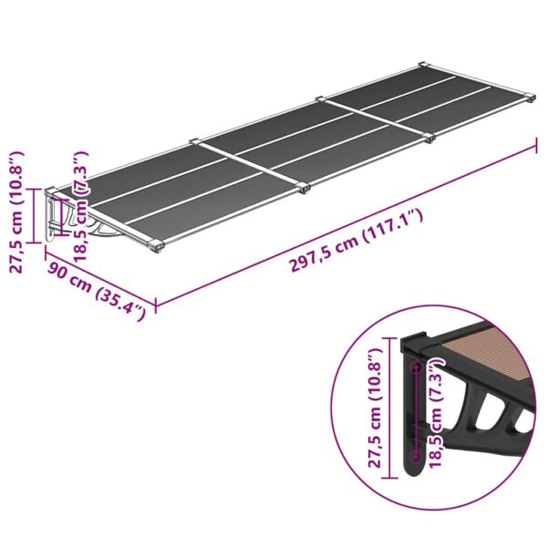 vidaXL Door Canopy Black 297.5x90 cm Polycarbonate - Image 6