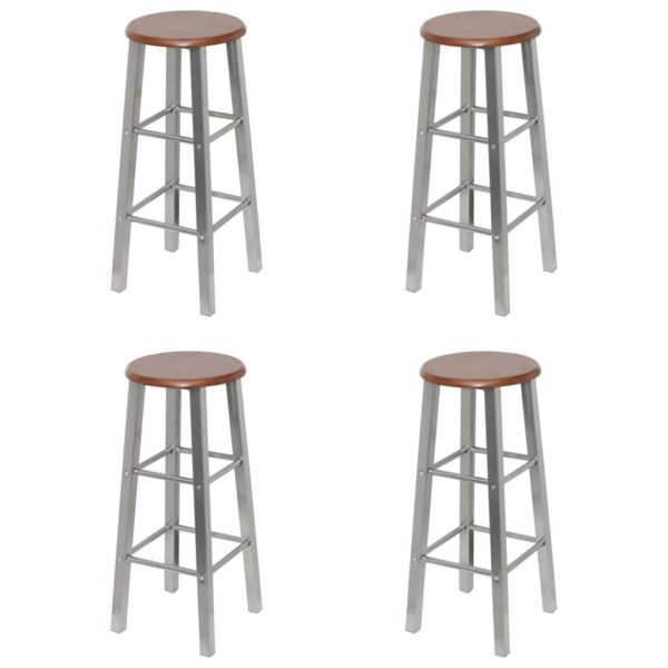 vidaXL Bar Stools 4 pcs Silver and Brown MDF - Image 1