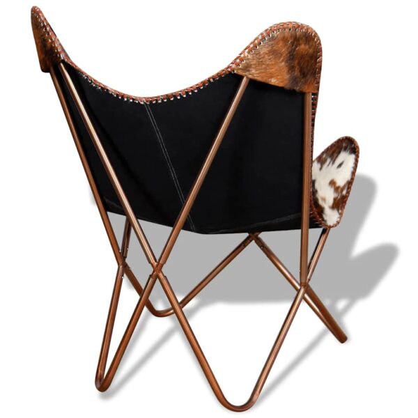 vidaXL Butterfly Chair Brown and White Real Cowhide Leather - Image 9