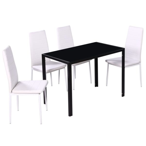 vidaXL Five Piece Dining Table Set Black and White - Image 3