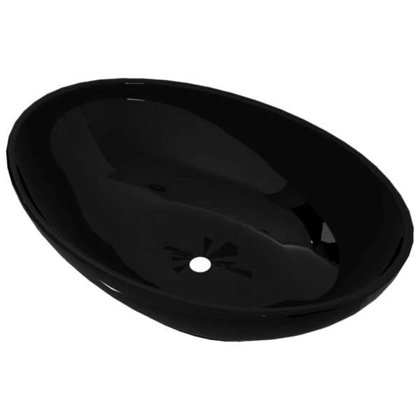 vidaXL Luxury Ceramic Basin Oval-shaped Sink Black 40 x 33 cm - Image 2