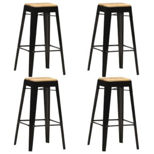 vidaXL Bar Stools 4 pcs Black Solid Mango Wood