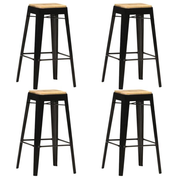 vidaXL Bar Stools 4 pcs Black Solid Mango Wood - Image 1