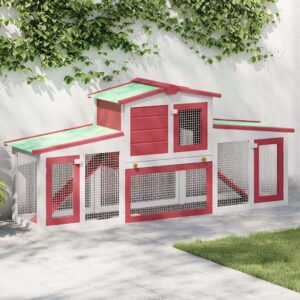 vidaXL Outdoor Large Rabbit Hutch Red and White 201x45x85 cm Wood