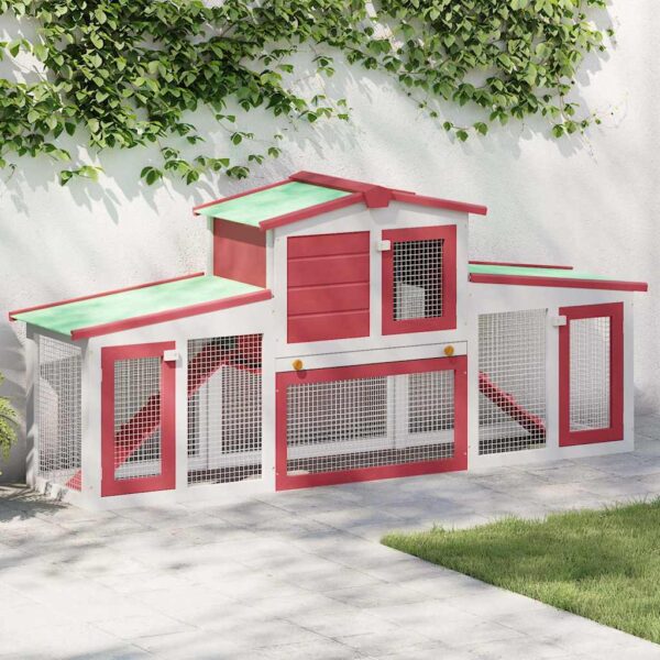 vidaXL Outdoor Large Rabbit Hutch Red and White 201x45x85 cm Wood - Image 1