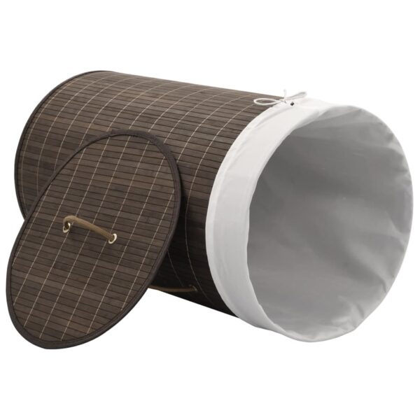 vidaXL Bamboo Laundry Bin Round Dark Brown - Image 3