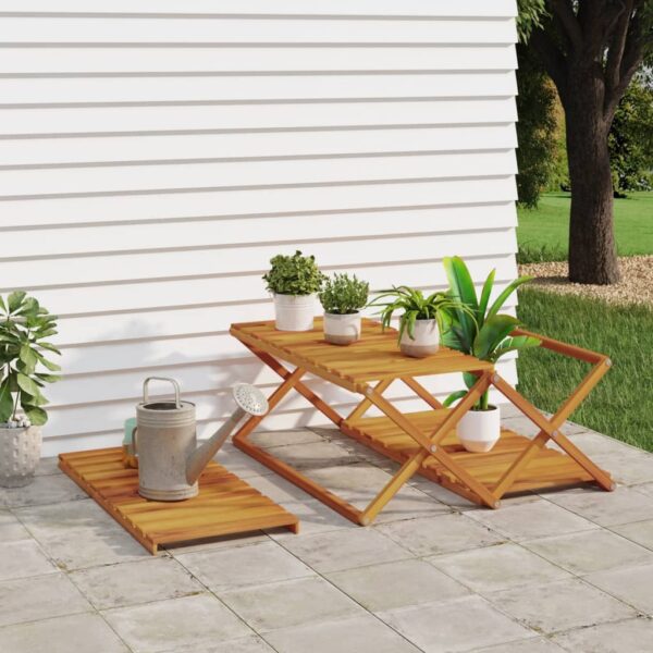 vidaXL 3-Tier Folding Shelf Brown 70x31x63 cm Solid Wood Acacia - Image 3