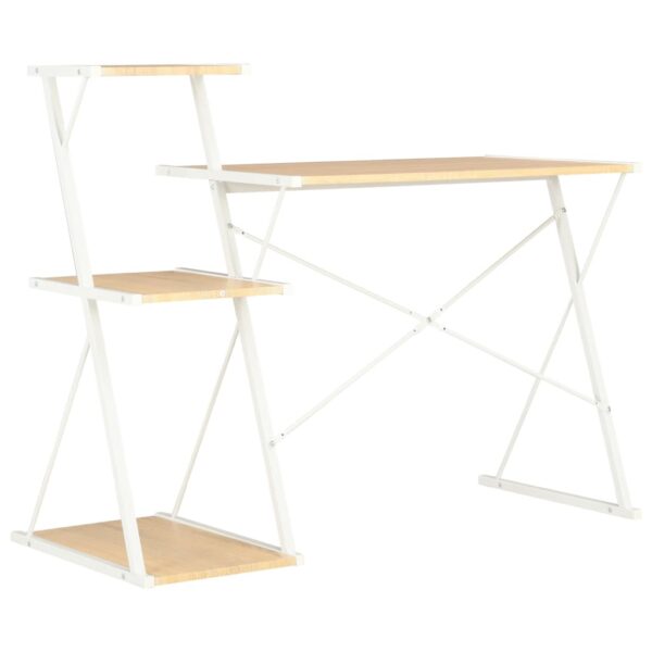 vidaXL Desk with Shelf White and Oak 116x50x93 cm - Image 5