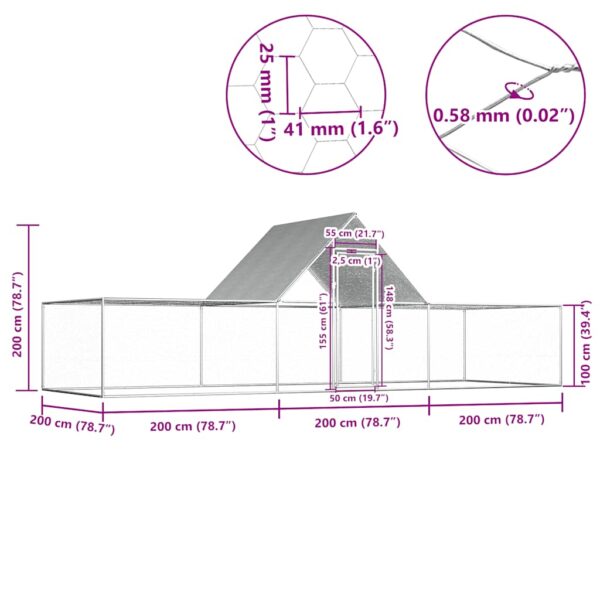 vidaXL Chicken Coop 6x2x2 m Galvanised Steel - Image 6