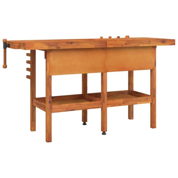 vidaXL Workbench with Drawers and Vices 162x62x83 cm Solid Wood Acacia - Image 6