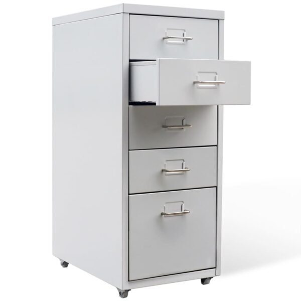 vidaXL File Cabinet with 5 Drawers Grey 68.5 cm Steel - Image 2