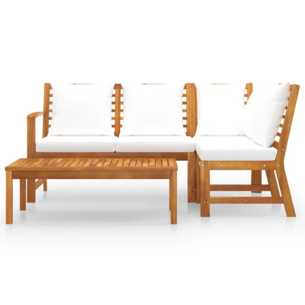 vidaXL 4 Piece Garden Lounge Set with Cushion Cream Solid Acacia Wood - Image 3