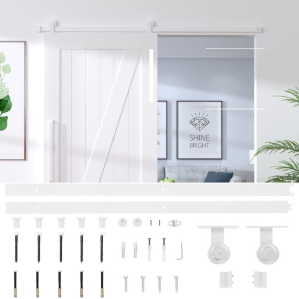 vidaXL Sliding Door Hardware Kit 183 cm Steel White - Image 6