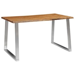 vidaXL Dining Table 140x80x75 cm Solid Acacia Wood and Stainless Steel