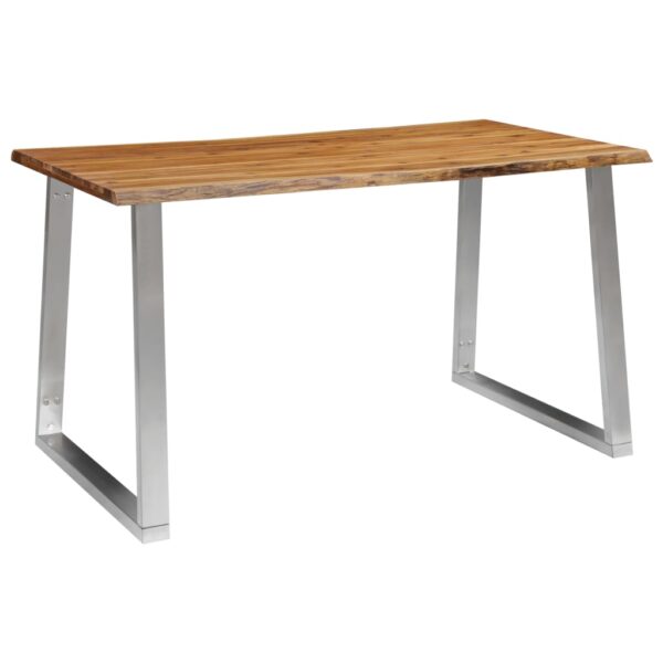 vidaXL Dining Table 140x80x75 cm Solid Acacia Wood and Stainless Steel - Image 1