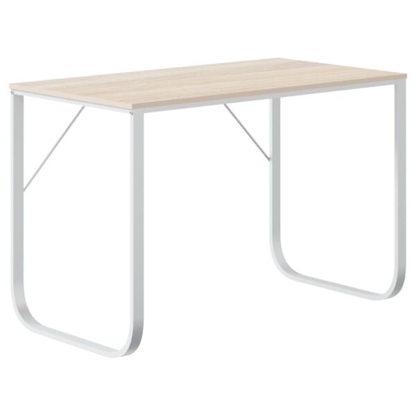 vidaXL Computer Desk White and Oak 110x60x73 cm Engineered Wood - Image 2