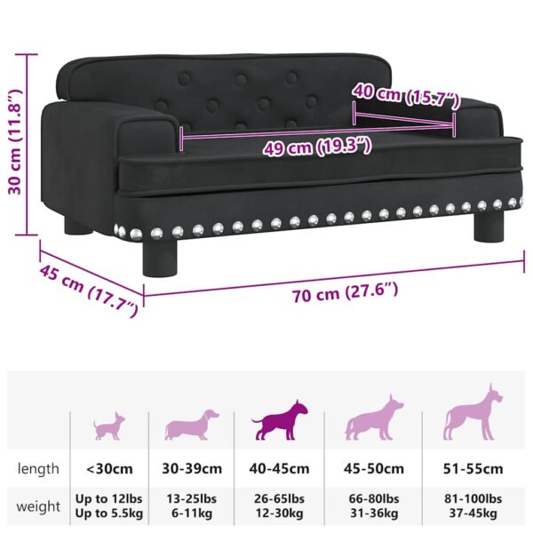vidaXL Dog Bed Black 70x45x30 cm Velvet - Image 7