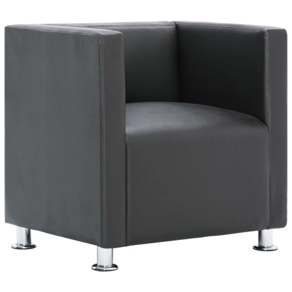 vidaXL Cube Armchair Grey Faux Leather - Image 2