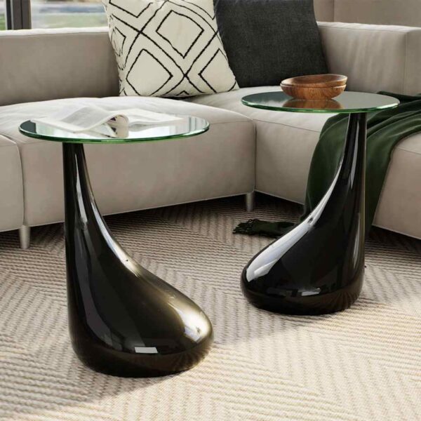 vidaXL Coffee Table 2 pcs with Round Glass Top High Gloss Black - Image 1
