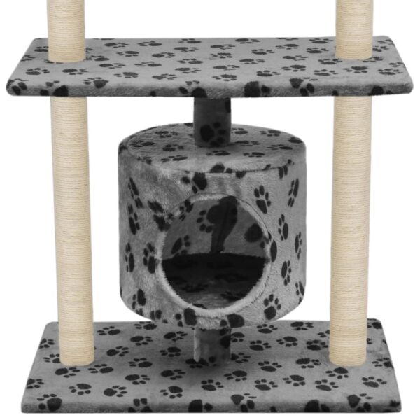 vidaXL Cat Tree with Sisal Scratching Posts 95 cm Grey Paw Prints - Image 4