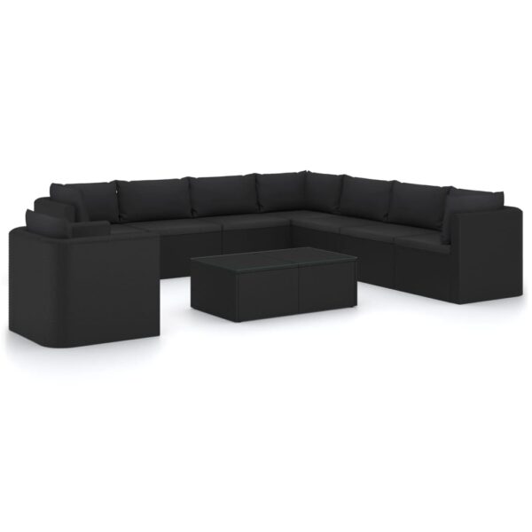 vidaXL 10 Piece Garden Lounge Set with Cushions Poly Rattan Black - Image 2