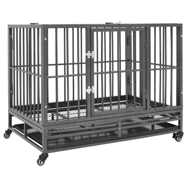 vidaXL Dog Cage with Wheels Steel 92x62x76 cm - Image 1