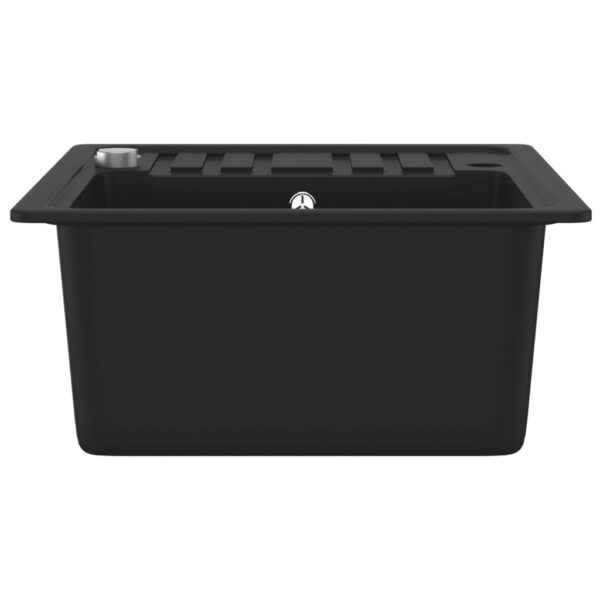 vidaXL Granite Kitchen Sink Single Basin Black - Image 5