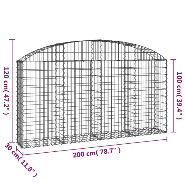 vidaXL Arched Gabion Basket 200x30x100/120 cm Galvanised Iron - Image 5