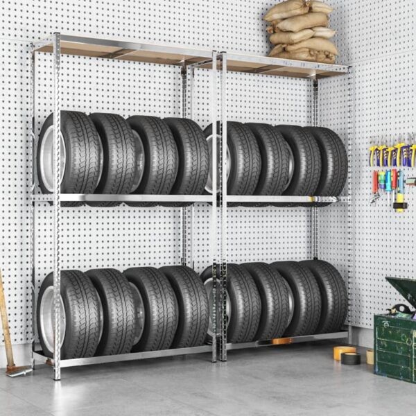 vidaXL 2-Layer Tire Racks 2 pcs Silver 110x40x180 cm Steel - Image 1