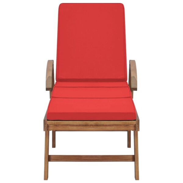 vidaXL Sun Loungers with Cushions 2 pcs Solid Teak Wood Red - Image 3