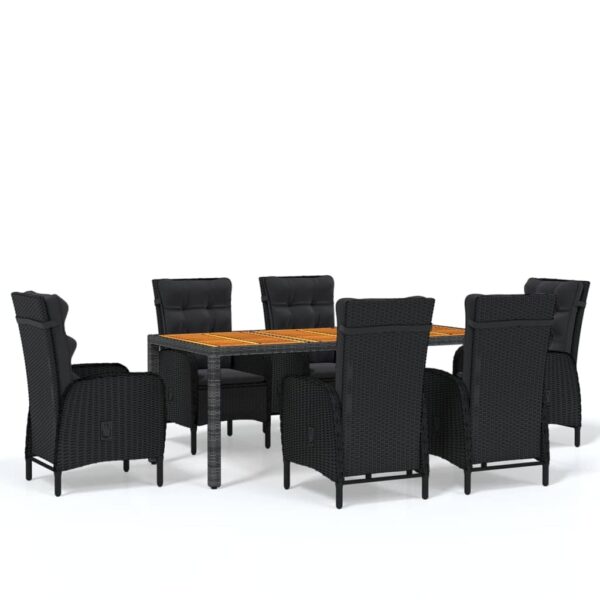 vidaXL 7 Piece Garden Dining Set Poly Rattan Black - Image 2