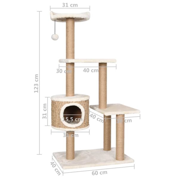 vidaXL Cat Tree with Scratching Post 123cm Seagrass - Image 8