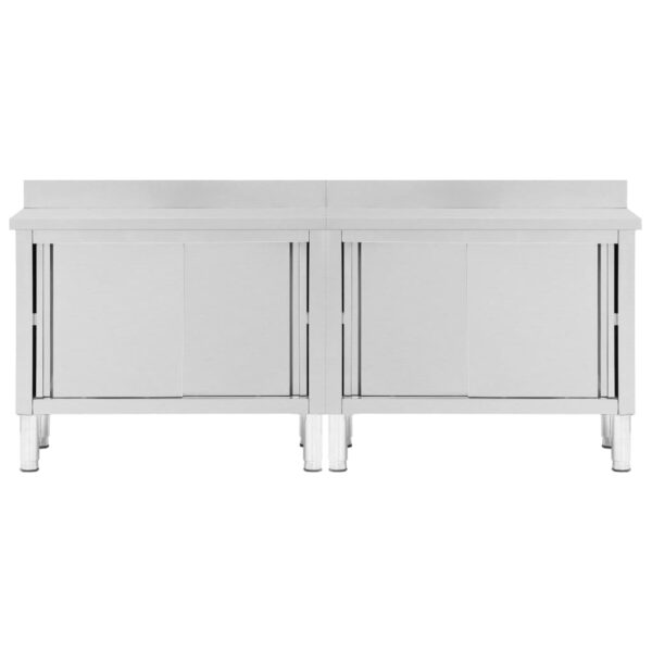 vidaXL Work Tables with Sliding Doors 2pcs 240x50x(95-97)cm Stainless Steel - Image 5