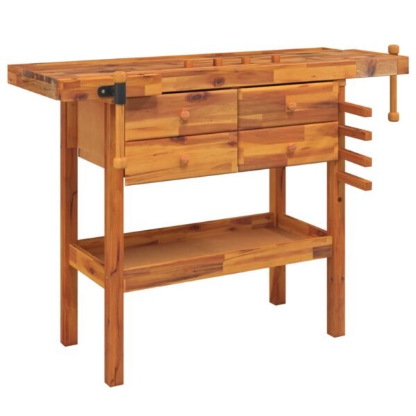vidaXL Workbench with Drawers and Vices 124x52x83 cm Solid Wood Acacia - Image 2