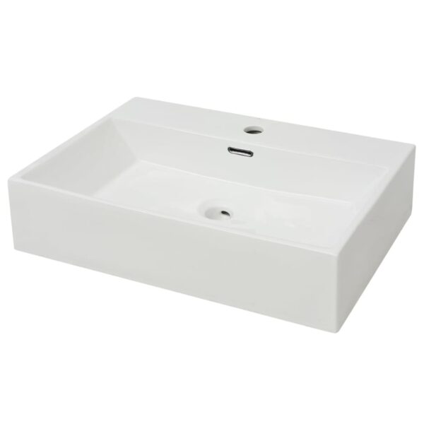 vidaXL Basin with Faucet Hole Ceramic White 60.5x42.5x14.5 cm - Image 2