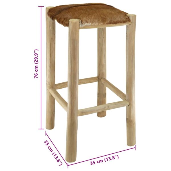vidaXL Bar Stool Goatskin Leather and Solid Teak Wood - Image 9