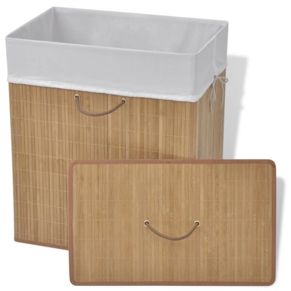 vidaXL Bamboo Laundry Bin Rectangular Natural - Image 2