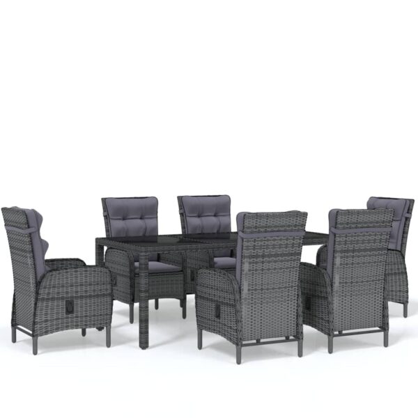 vidaXL 7 Piece Garden Dining Set Poly Rattan Grey - Image 2
