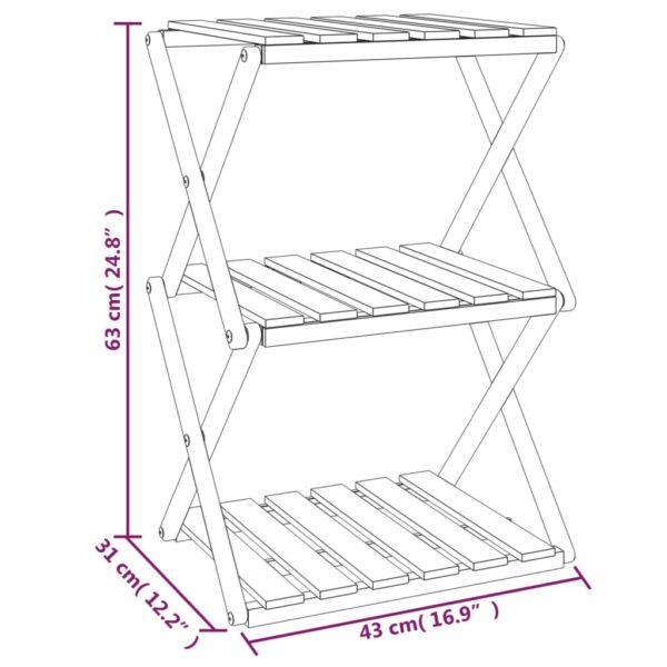vidaXL 3-Tier Folding Shelf Brown 43x31x63 cm Solid Wood Acacia - Image 11