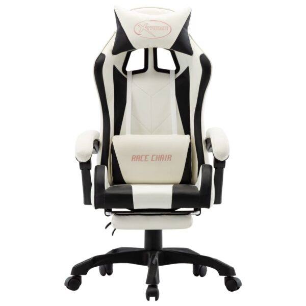 vidaXL Racing Chair with Footrest Black and White Faux Leather - Image 2